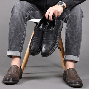 Men's Slip On Leather <b>Shoes</b> <b>Soft</b> Sole Breathable Low Heel Fleece Lined Casual Loafers For Middle Aged Dad Winter Warm <b>Shoes</b> - Product Image 2
