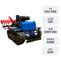 Motoculteur rotatif à chenilles télécommandé 12 CV Diesel Démarrage électrique Chenilles en caoutchouc de 180 mm pour Serres, Vergers, Coteaux et Pépinières