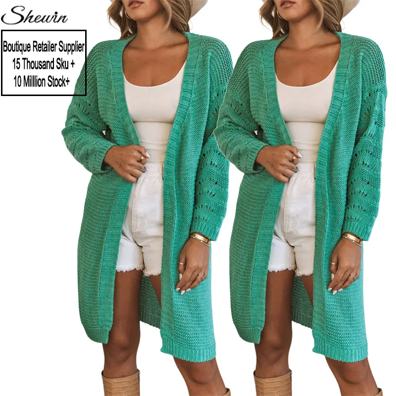 Shewin 2023 Spring Fall Winter Clothing Outwear Ladies Long Ribbed Knit Sweater Women Cardigan
