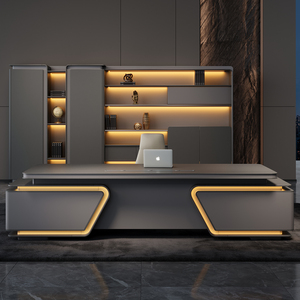 Scrivania Direzionale Moderna in MDF, Scrivania Grande Estensibile con Striscia Luminosa per Ufficio Domestico, Design Minimalista di Lusso - Product Image 1