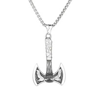 Collier pendentif hache viking en gros pour hommes, en acier inoxydable, avec double tête d'hache nordique corbeau, bijou rétro mythologie, cadeau
