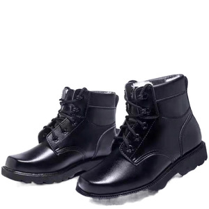 Bottes de neige en cuir noir mi-hautes pour hommes, lacets avant, résistantes à l'usure, antidérapantes, semelle épaisse, bottes d'hiver pour l'extérieur - Product Image 4
