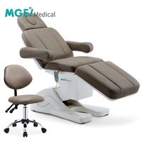 Table de massage pliable en cuir gris de haute qualité MEDIGE, lit électrique pour extensions de cils, lit facial réglable pour hôtel et chambre à coucher