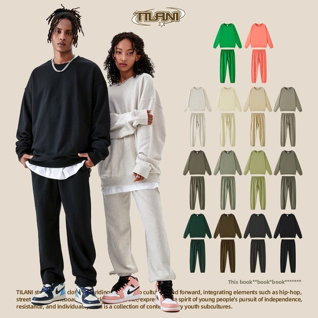 Manufacturer Custom Clothing 400g 100% Cotton French Terry Sweatsuit Sweatshirt and Sweatpants Set