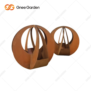 Pot de fleur extérieur en acier corten jardinière en métal creux sphérique suspendu ou autoportant usine vente en gros - Product Image 2