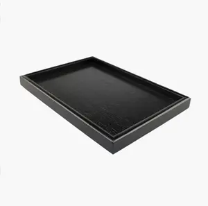 Rectangle Breakfast Wooden Serving Food Customized Dessert Tray Coffee Tea Pllate Black Wood Tray