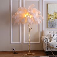Lampe sur Pied de Luxe Moderne Nordique à Plumes d'Autruche, Lumière LED RVB d'Angle pour Ambiance de Pièce