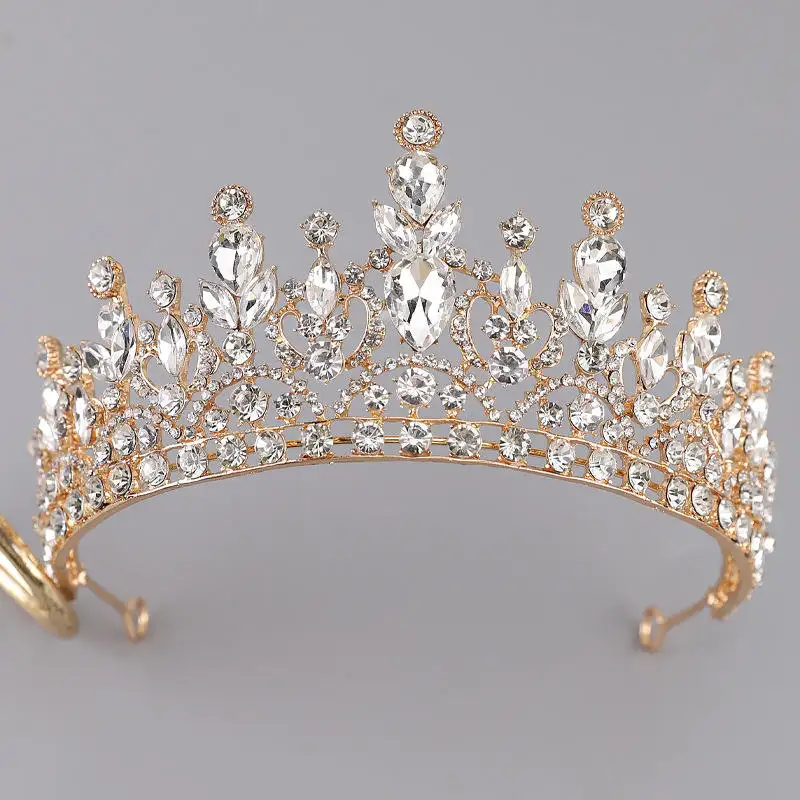 Khí Chất Hợp Kim Pha Lê vẻ đẹp pageant Mũ sắt sang trọng Baroque Bling vương miện cho nữ hoàng Hàn Quốc Kim Cương cô dâu phụ kiện tóc