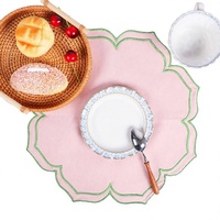 WML29 Décoration de table moderne et luxueuse, bords brodés, lin et coton, serviettes de cocktail et sets de table épais de 3 mm pour hôtel