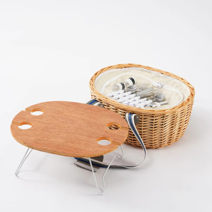 Panier de pique-nique en osier gris de style fruit naturel pour 2 personnes <span class=keywords><strong>avec</strong></span> table de rangement, style ange, tissage en osier <span class=keywords><strong>avec</strong></span> couvercle, vente en gros JY - Product Image 6