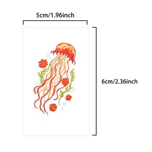 Pegatinas de tatuaje temporal coloridas hermosas medusas Rojas tatuajes impermeables adecuados para cara, brazos y piernas - Product Image 5