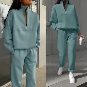 New in Outwears Sweatshirt Winter Clothes Women Warm Suit <strong>Ladies</strong> <strong>Outfit</strong> Clothing Long Sleeve Zip-up Top Casual Pants 2 Piece Set - Product Image 4