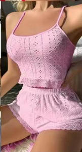 Nouveau pyjama confortable respirant en jacquard soluble dans l'eau ensemble deux pièces avec caraco et short Holl - Product Image 6