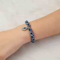 Bracelet extensible perlé œil bleu porte-bonheur tendance, bracelet en perles de verre avec charme main de Fatima, vente en gros pour mariage