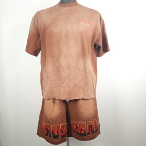 <strong>Custom</strong> Logo Print Over Sized 280Gsm <strong>Sun</strong> Faded Men T <strong>Shirt</strong> and Shorts Fire Logo Men'S T-<strong>Shirt</strong> Sets - Product Image 1
