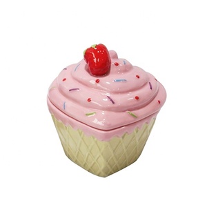 Op maat gemaakte logo groothandel handgemaakte hoogwaardige decoratieve schattige roze heerlijke dessert ambachtelijke potten keramiek hars cupcake sieraden - Product Image 2