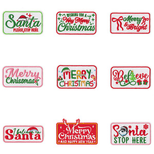 <span class=keywords><strong>Patches</strong></span> de Bordado de Natal em Inglês, Retangulares, com Slogan Festivo, Apliques Decorativos Termocolantes para Roupas Infantis e DIY - Product Image 1