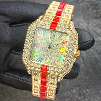 Montre pour homme de luxe en gros, montre à quartz dorée lumineuse avec diamants, montre carrée bling-bling ciel étoilé hip-hop glacée