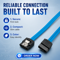 Kabel Data Pita Datar 7Pin Double Straight Head SATA 3.0 6Gbps dengan Konektor Berlapis Emas dan Klip Pengunci untuk SSD HDD DVD