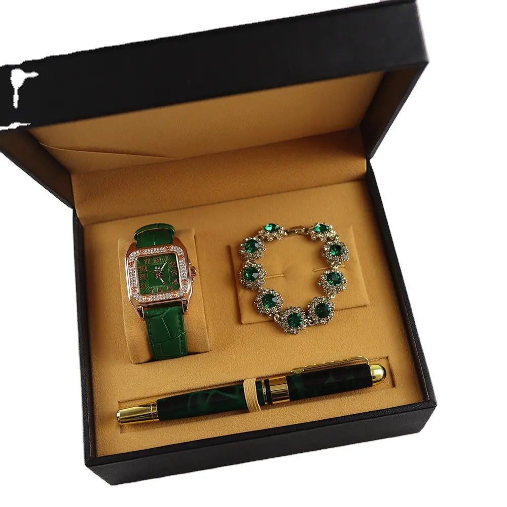 OEM โลโก้สีเขียวหรูหราญี่ปุ่นนาฬิกาชุดของขวัญสำหรับองค์กรผู้หญิงชุดของขวัญวันแม่