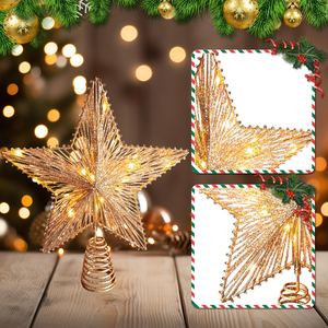 New Five-Pointed Star Hollow <b>Sequin</b> Iron <b>Art</b> Christmas Star Tree Topper 3D Metal Star Treetop Topper Christmas Tree Decoration - Product Image 3