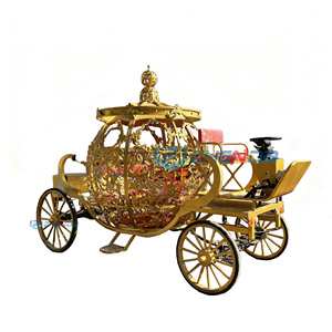 Carruaje de Princesa Cenicienta Dorado, Carruaje de Calabazas con Caballos, Carro Turístico Móvil para Decoración de Bodas - Product Image 1