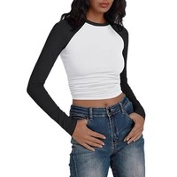 Chemise à manches longues pour femmes automne fille chaude mince couleur élastique correspondant légèrement court haut en soie de lait