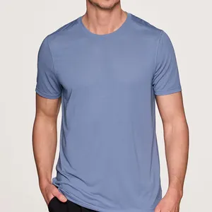 Camiseta esportiva masculina de corrida com logotipo personalizado, luxuosa, macia, respirável, lisa, gola redonda, ajuste seco e lisa