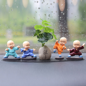 Ensemble <span class=keywords><strong>de</strong></span> figurines en résine Zen avec plante <span class=keywords><strong>de</strong></span> lotus, décoration <span class=keywords><strong>de</strong></span> tableau <span class=keywords><strong>de</strong></span> bord <span class=keywords><strong>de</strong></span> voiture, moines Kung Fu style dessin animé, installation avec ruban adhésif 3M - Product Image 1