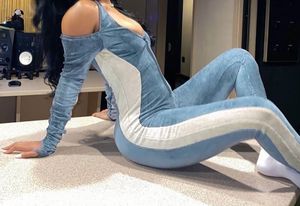 2024 nuovi arrivi tute Skinny Sexy senza schienale Patchwork tute di un pezzo da donna <span class=keywords><strong>body</strong></span> <span class=keywords><strong>in</strong></span> <span class=keywords><strong>velluto</strong></span> elasticizzato - Product Image 4