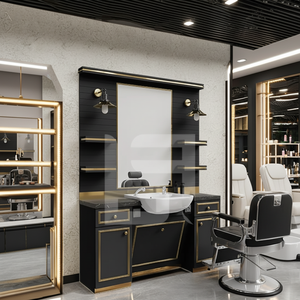 Luxury Traditional Commercial Barber Station High Quality Wood Salon Furniture Including Barber Chair Pedicure Chair Barber Shop - Product Image 3
