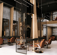 Mobilier de salon de coiffure Barber Shop noir personnalisé Miroir design 3D de luxe avec éclairage LED
