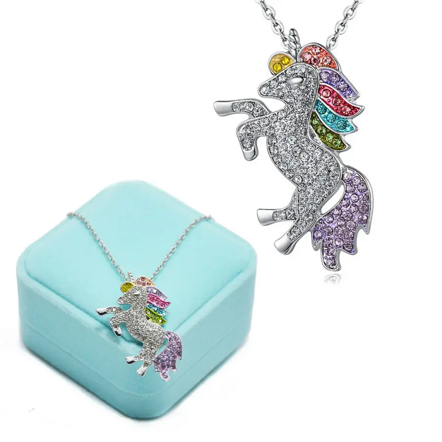 Trendy Colorful Crystal Cute For Woman Children Party Gift Jewelry Adjustable Charm Horned Hors Pendant Kids Necklace Jewelry