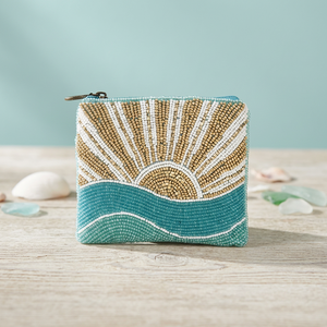 Bolsa de Mano Pequeña Cuadrada con Cierre de Cuentas y Diseño de Amanecer Oceánico, Bordado de Moda para Viajes - Product Image 2
