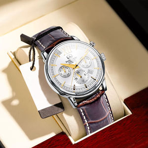 Weicam Montre pour homme, mode <span class=keywords><strong>d</strong></span>écontractée, boîtier en alliage, bracelet en cuir imperméable, analogique, quartz, chronographe, calendrier, chiffres romains - Product Image 1