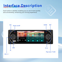 Autoradio Podofo 5,1 pouces, simple DIN, sans fil/filaire, Carplay Android Auto, 1 DIN, lecteur MP5, USB/BT, FM, Aux In + micro