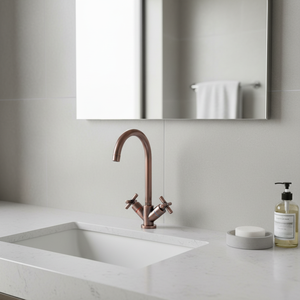 CLR03 Robinet monocommande moderne avec cartouche en laiton, économie d'eau, flexibles en acier inoxydable, mitigeur de lavabo col de cygne pour montage sur plan - Product Image 3