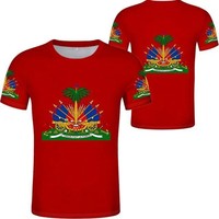Kaos Pria Cepat Kering Bahan Polyester Motif Bendera Nasional Haiti Cetak Penuh Lambang Pohon Palem Kerah Bulat untuk Aktivitas Harian, Jalanan, Luar Ruangan, dan Olahraga
