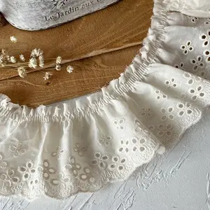 Cotton Embroidery White Lace trim skirt hemline cuff cotton hand-crafted fabric wide clothing decorative laces