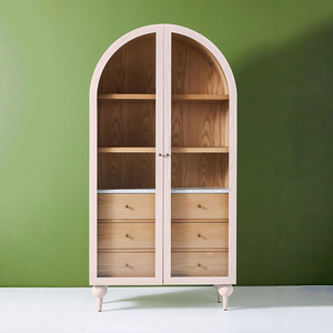 <span class=keywords><strong>Buffet</strong></span> de salon moderne cintrée en bois massif avec portes vitrées, 6 tiroirs, bicolore, de luxe, style mi-siècle - Product Image 5