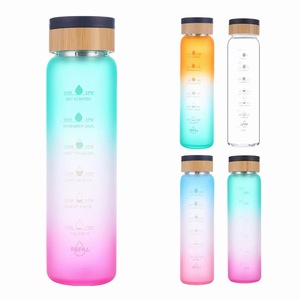 Bouteille d'eau en verre avec manchon en silicone, couvercle anti-fuite et marqueur de temps motivant - Product Image 6