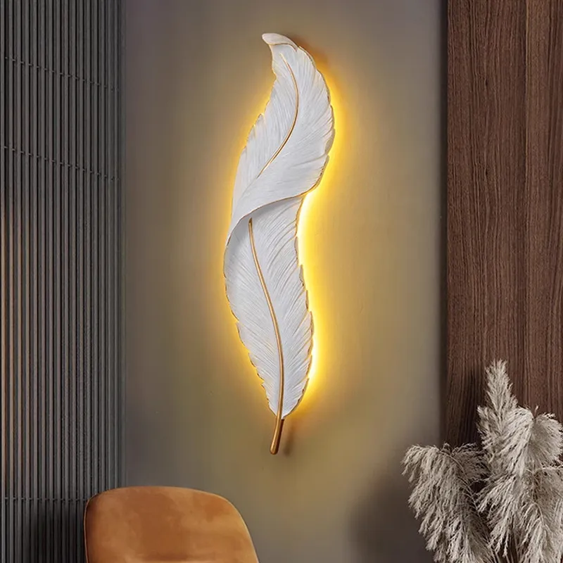 Indoor Feather Wall Lamp Modern Style Decoration Resin Black White Warm White For Home Hotel Villa Interior Sconce LED Wall Lamp