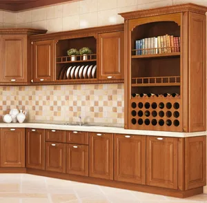 Estante de cozinha de madeira sólida, design com carvalho ilha, armários de cozinha