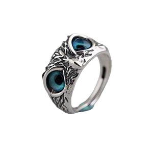 Owl <b>Ring</b> Blue Eyes <b>Adjustable</b> Opening Metal Animal Shape Jewelry Gift For Couple Fashion <b>Rings</b> - Product Image 5