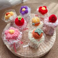 Buket buah bunga kecil buket saku Mini lucu kepangan tangan wol bunga kreatif Apple stroberi oranye buket