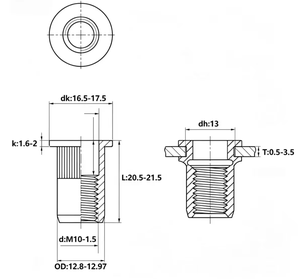 SG TZH 75 pièces d'inserts filetés à tête plate en acier inoxydable 304, corps moleté pour l'industrie automobile - Product Image 2