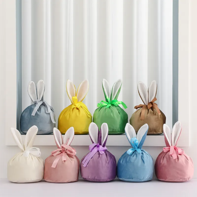 Velvet Drawstring Bag Wedding Bunny Ears Candy Pouch Bag Sublimation Velvet Easter Bag