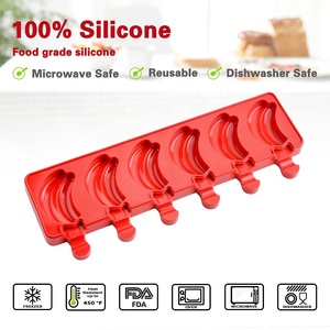 New 6-Cavity Banana-Shaped Silicone Cream with Popsicle Sticks, BPA-Free Fruit <b>Ice</b> <b>Pop</b> Tray Mold - Product Image 5