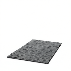 Tappetino da Bagno in Ciniglia di Cotone con Cucitura a Catena, Rettangolare, Minimalista, Lavorato a Maglia, Grigio Tinta Unita, 100% Cotone - Product Image 1