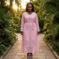 Robe Kaftan Moderne Ample et Respirante en Polyester et Soie, Imprimé Artistique, 2 Pièces, Manches Courtes, pour Femmes Musulmanes, Style Africain